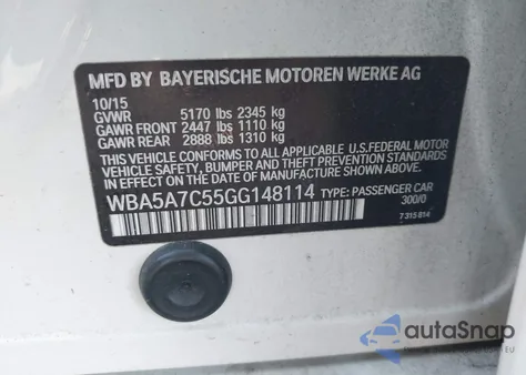 2016 BMW 528I xDrive z USA, uszkodzony, nr VIN WBA5A7C55GG148114